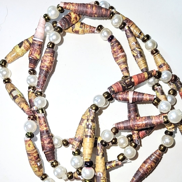 2 ROLLED PAPER BEAD NECKLACES - LIGHTWEIGHT - ABOUT 28" LONG EACH - Picture 4 of 6